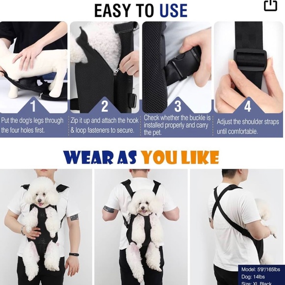 NWOT Pawaboo Pet Carrier Backpack, Adjustable - Picture 3 of 6